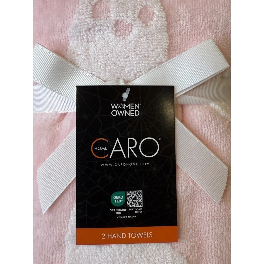 CARO Home Halloween GHOST Pink White Hand Towel Set of 2‎ NEW!